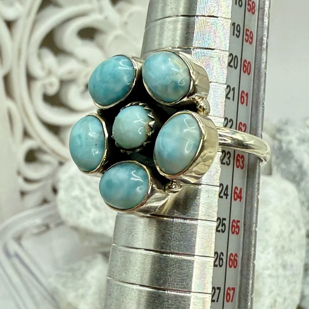 Sterling Silver Larimar Floral Cluster Ring Size 10 Boho Southwestern 925